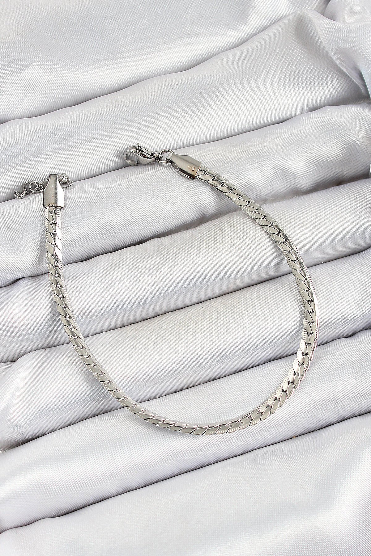 316L Çelik Gümüş Renk Ezme Zincir Erkek Bileklik