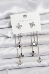 Lotus Model Gümüş Renk Pirinç Sallantılı Kadın Küpe