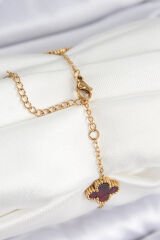 316L Çelik Sedefli Kırmızı Gold Renk Yonca Kadın Bileklik