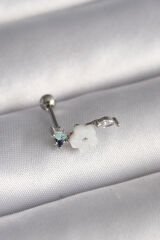 316L Çelik Gümüş Renk Zirkon Taş Detay Beyaz Çiçek Model Tragus Piercing