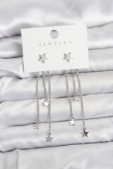 Yıldız Model Gümüş Renk Pirinç Sallantılı Kadın Küpe