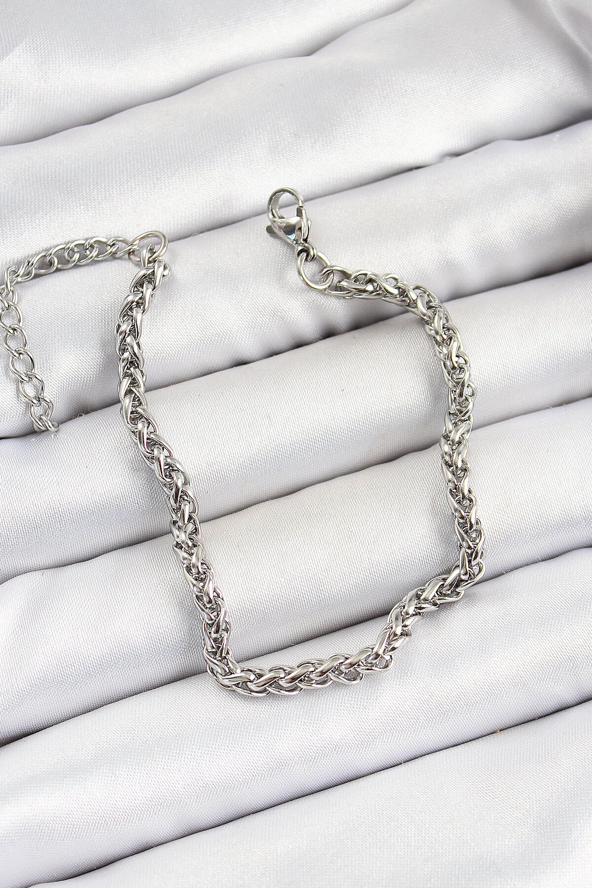 316L Çelik Gümüş Renk Örgü Zincir Erkek Bileklik