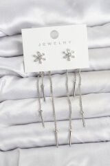 Çiçek Model Gümüş Pirinç Sallantılı Kadın Küpe