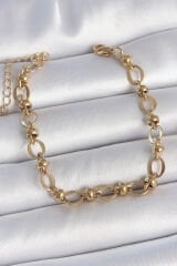 316L Çelik Gold Renk Topçuk Halka Zincir Model Kadın Bileklik