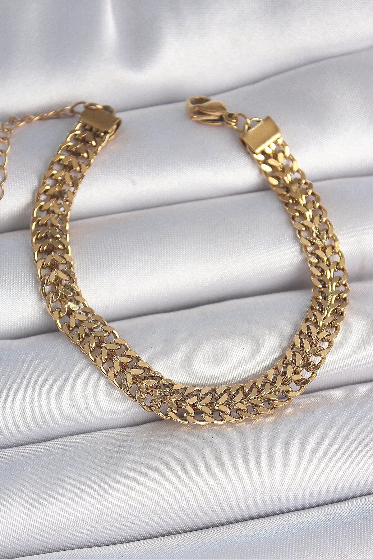 316L Çelik Gold Renk Hasır Zincir Model Kadın Bileklik