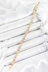 Pirinç Yonca Model Zirkon Taşlı Gold Renk VİP Seri Kadın Bileklik