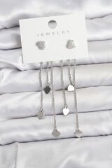 Kalp Model Gümüş Renk Pirinç Sallantılı Kadın Küpe