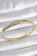 Pirinç Gold Renk Renkli Zirkon Taşlı Hilal Yıldız İşlemeli Kadın Kelepçe