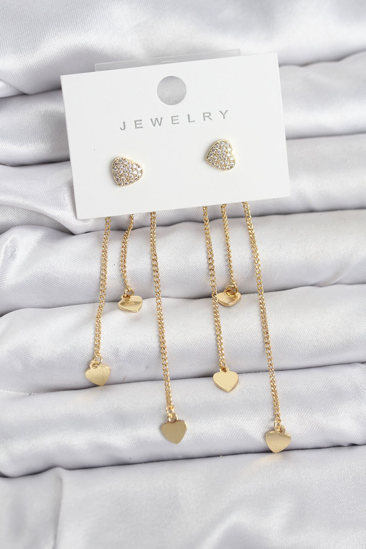 Kalp Model Gold Renk Pirinç Sallantılı Kadın Küpe