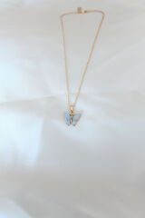 Gold Renk Kaplama Buz Mavisi Renk Sedefli Kelebek Kolye