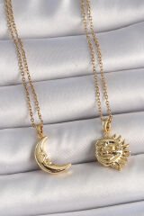316L Çelik Gold Renk Ay Güneş Model Arkadaşlık Kadın Kolye