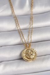316L Çelik Gold Renk Ay Güneş Model Arkadaşlık Kadın Kolye