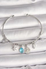 Pirinç Gümüş Renk Sallantı Pusula Figür Kalp Detay Charm Kadın Bileklik