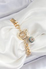 Pirinç Nazar Model Zirkon Taşlı Gold Renk VİP Seri Kadın Bileklik