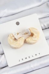 Pirinç Mermer Desenli Vintage Yarım Halka Model Gold Renk Kadın Küpe