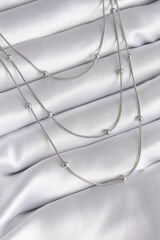 316L Çelik Gümüş Renk 3'lü Topçuk Detay Kadın Kolye