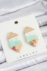 Pirinç Mermer Desenli Vintage Geometrik Model Gold Renk Kadın Küpe