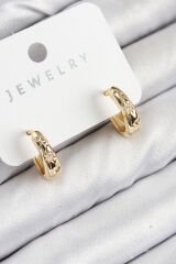 Pirinç Zirkon Taşlı Halka Model Gold Renk Kadın Küpe
